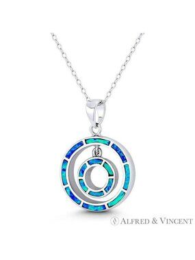 Double Eternity Circle Charm Created Opal Pendant in .925 Sterling Silver